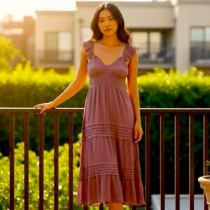MAX + ASH Tiered Ruffle Maxi Dress in Purple